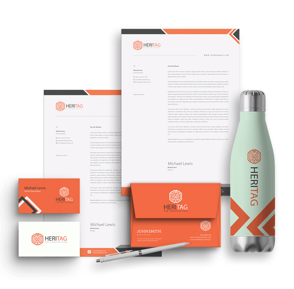 Professional printing design showcase featuring branding and stationery mockup with business cards, letterhead, and promotional materials by Weditt Studio.
