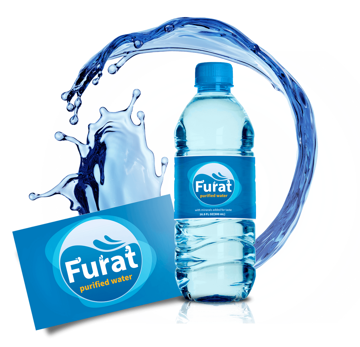 Furat logo and water bottle packaging design, created by Weditt Studio for a clean and refreshing brand identity."