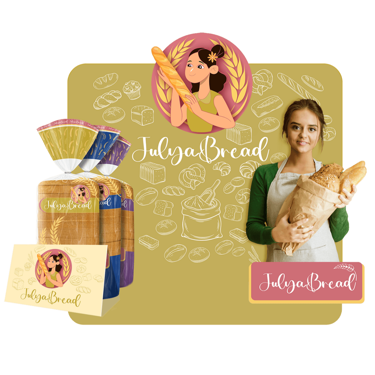 Julya Bread bakery full brand identity design, featuring custom logo, packaging, and marketing materials by Weditt Studio.