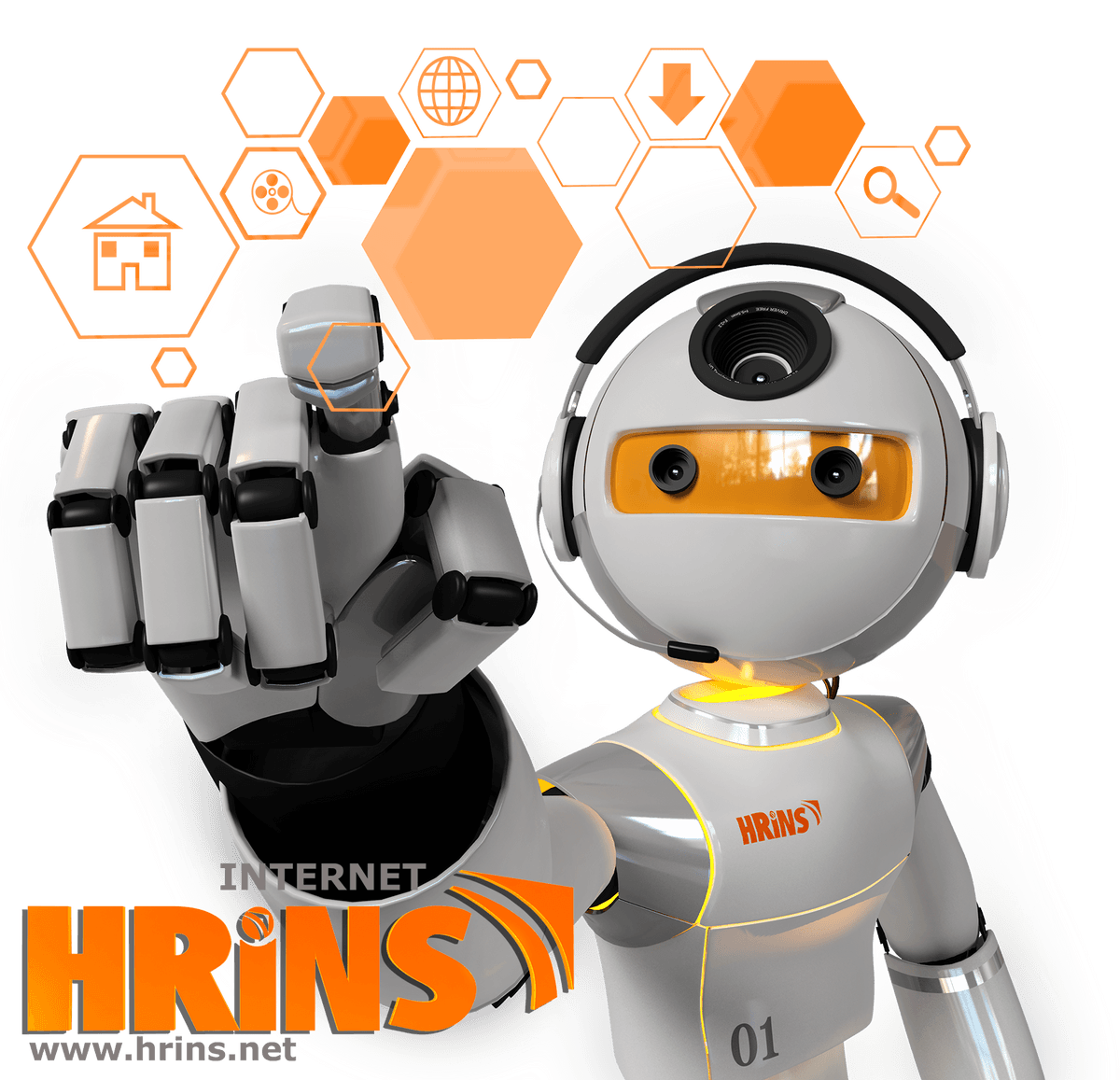 Robot mascot designed by Weditt Studio for internet provider services, representing innovation and technology."