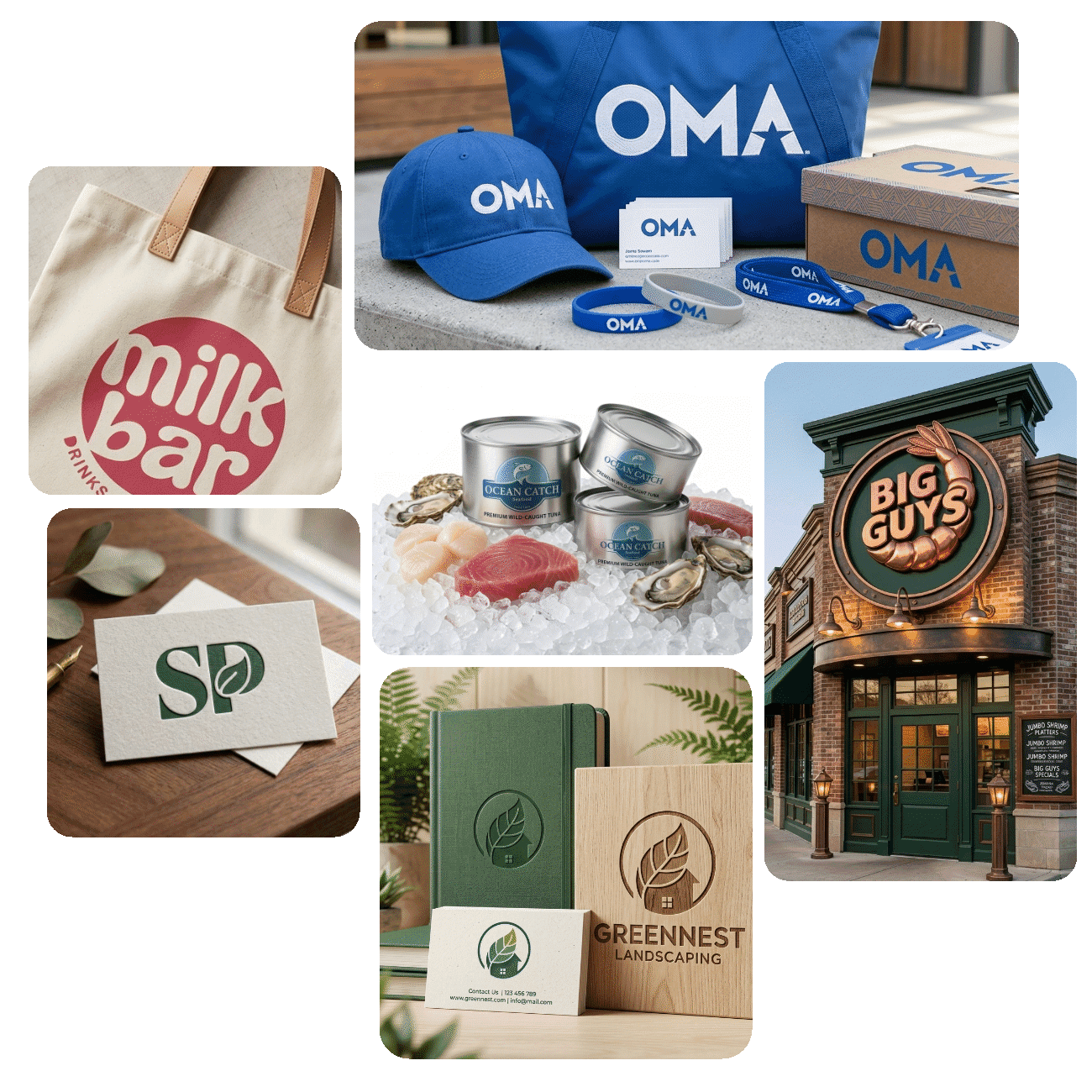 Professional logo use on merch, packaging, stationery, products, and storefront signage